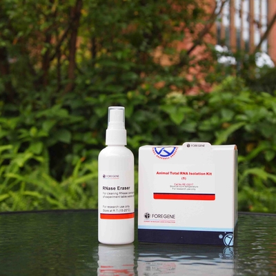 La gomme de RNase avec des kits d'isolement d'ARN portent des gants pour nettoyer des surfaces de travail rencontrent le système total de gestion de la qualité